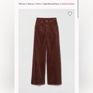 H & M Wide leg high rise brown corduroy pants